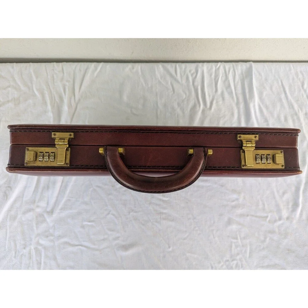 VTG TUMI Leather Attache Briefcase Burgundy Red Combination Lock Organizer Case